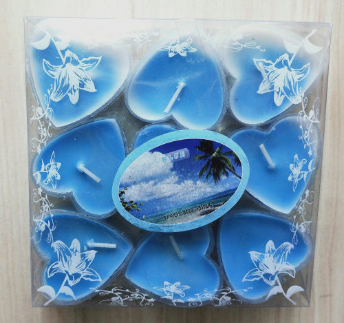 свечи чайные сердце 9 шт голубые