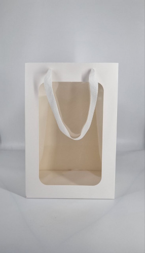 Пакет подарочный прямоугольный с окном. Цвет белый. Размеp L большой