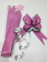 Бант складной "Розовый с серебряной крошкой", Диаметр 10 см, Упаковка 10 шт