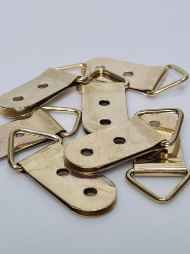 Петли для картин на два крепления. Цвет золото. Упаковка 100 пар. Высота 4 см, ширина 1.5 см. фото 2