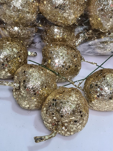 Яблоко блестящее, декоративное на ножке. Цвет золото. Упаковка 100 шт. 