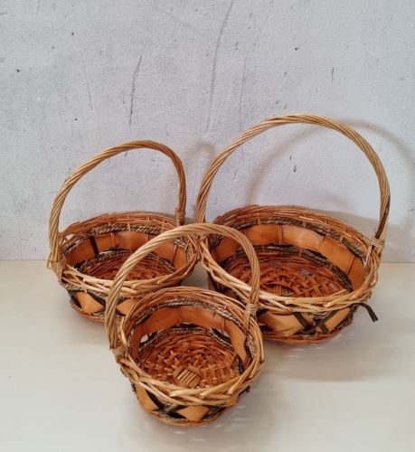 Набор круглых корзин 3в1. Цвет рыжий с декоративной вставкой. фото 2