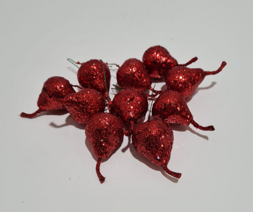 Груша блестящая, декоративная на ножке. Цвет красный. Размер 3 см.