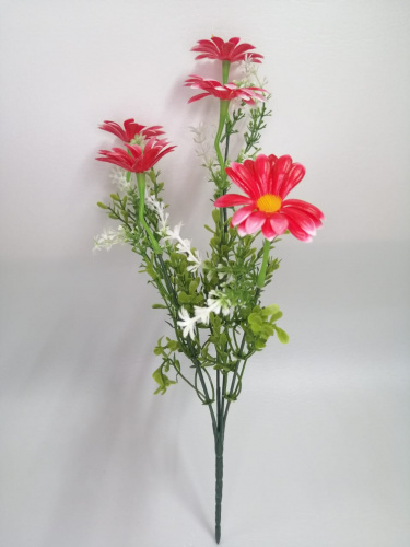 Букет ромашек "красный", высота 39 см, 5 голов, пластик. Упаковка 2 шт. фото 2