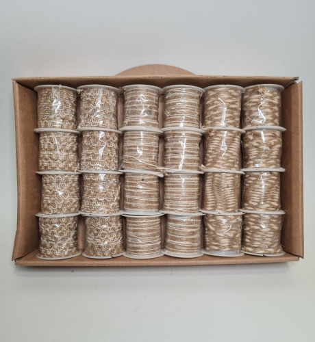 Тесьма декоративная. Комбинация тёмный и светлый лён.  Упаковка 24 шт.