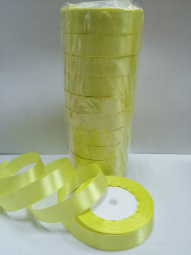 Лента атласная 2 см "Лимонный". Длина 22 м. Уп-10 шт.