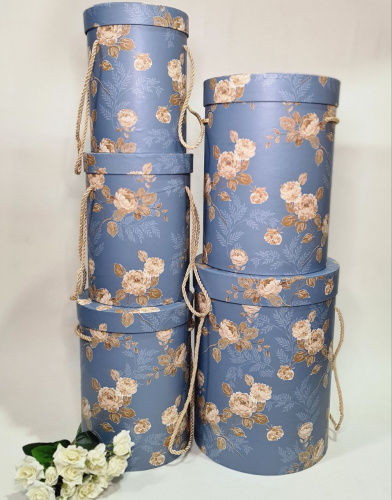 Набор коробок 5в1 Пионы. Цвет синий фото 2