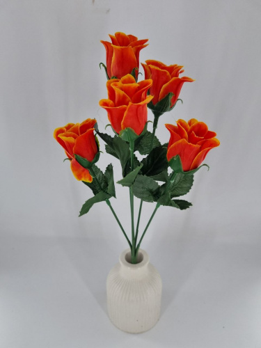 Букет роз "оранжевый",  высота 30 см, 5 голов, ткань. Упаковка 2шт фото 2