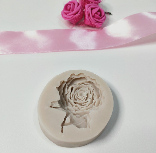 Молд круглый,  7 см Роза со стеблем объемный