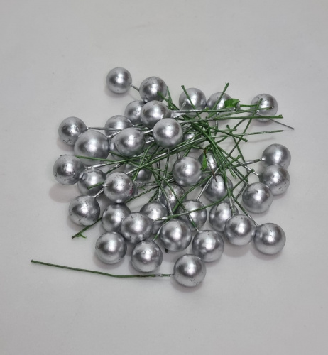 Тычинки круглые на ножке. Серебро. Диаметр 1 см. Упаковка 40 шт.  Высота ножки 6 см.