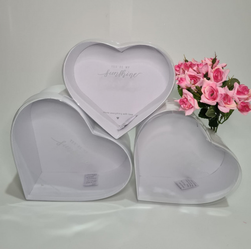 Набор коробок 3в1 с прозрачной крышкой. Сердце белое 