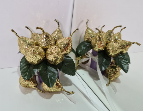 Груша блестящая, декоративная на ножке. Цвет золото. Размер 3 см. фото 2