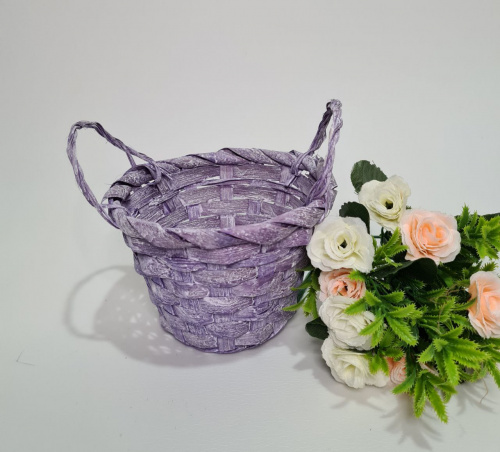 Корзина натуральная плетёная, с двумя ручками. Сиреневая