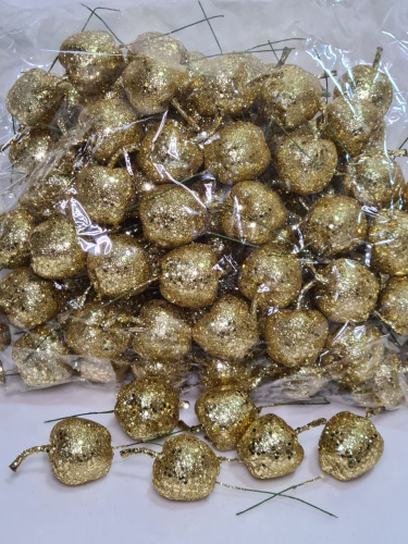 Яблоко блестящее, декоративное на ножке. Цвет золото. Упаковка 100 шт.  фото 2