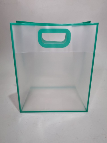 Сумка прозрачная. Ручки вырезаны. Бирюза. Размер L большой